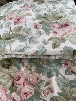 Vintage Laura Ashley Cottage Rose Pink & Sage Floral 2 Lined Panels 40 X 84 Usa