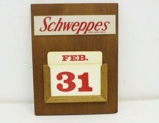 Vintage Schweppes Wood Back Perpetual Advertising Calendar Sign Pop Soda
