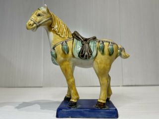Vintage Chinese Tang War Horse Figurine Sancai Type Glazed Majolica Pottery