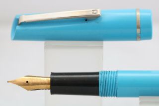 Vintage Osmiroid No.  65 Lever Fill Fountain Pen,  Sky Blue With Chrome Trim