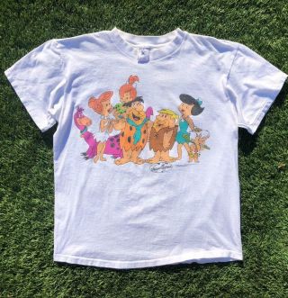 VTG 90s Flintstones Family Barney Wilma Pebbles Dino 1994 Cartoon T Shirt L 2