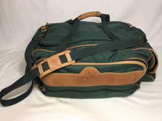 Vintage Eddie Bauer Leather Canvas Travel Duffle Bag Green W/ Straps