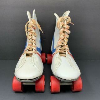 Vintage Official Roller Derby Fireball Skates Red White Blue Leather Size 8 EUC 2