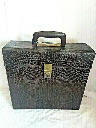 Vintage Retro Moc Croc Vinyl Record Lp Storage Box Carry Case For 12 " With Key
