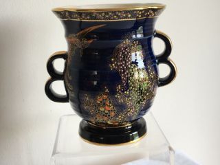 Vintage Art Deco Crown Devon Fieldings Lustre Enamels Flowers 2loop Handled Vase