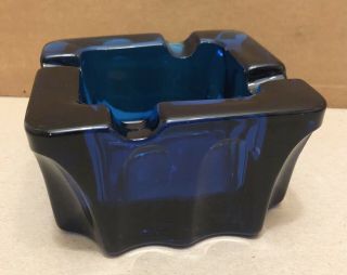 Vintage Mcm Viking Square “heavy” Glass 4.  5 " Cobalt Blue Ashtray