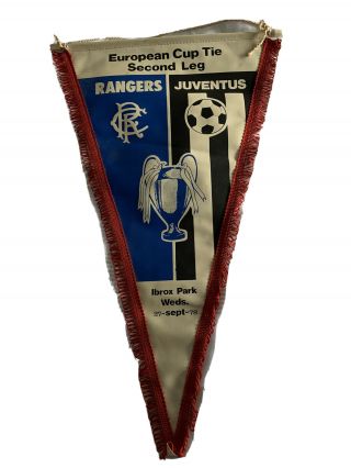 Glasgow Rangers Versus Juventus Vintage Pennant European Cup Tie 1978