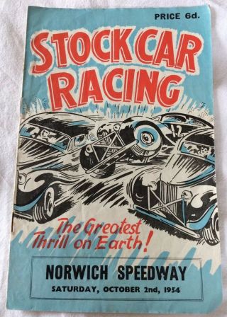 Collectable Vintage Norwich Stock Car Programme 2nd October 1954 Rare