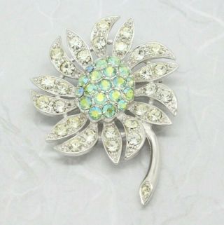 Vintage Signed Sarah Coventry Cov Crystal Encrusted Flower Brooch Pin Jewellery