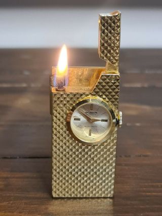 Rare Vintage Foska 17 Jewels Swiss Made Lighter With Watch/clock Running