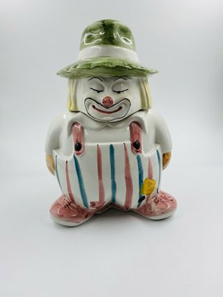 Vintage Clown Ceramic Cookie Jar With Removeable Head - Retro Kitchen Ware 11 "