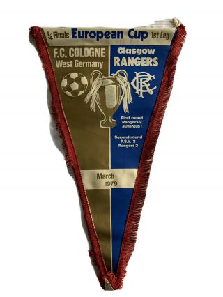 Glasgow Rangers Versus Fc Cologne Vintage Match Pennant 1979