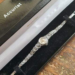 Boxed,  Swiss Ladies Vintage Accurist 21 Jewel Marcasite Silver 925 Watch