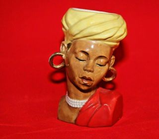 Vintage African American Ladies Head Vase Lady Turban Black Japan