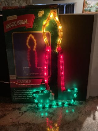 Vintage Mr Christmas Mini Light Sculpture Candle Indoor Outdoor Holiday Rope 21” 3