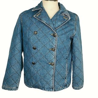 Vintage Ralph Lauren Co Quilted Jean Jacket Double Breasted Button Size S Womens