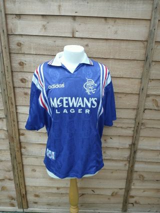 Glasgow Rangers Fc 1996/97 9 In A Row Vintage Retro Home Shirt Uk M Slice
