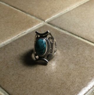 Vintage Sterling Silver Arts And Crafts Ring With Turquoise Stone