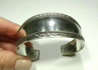 Vintage Braided Design 1 " Wide Cuff Bracelet Sterling Silver 925 (21.  8g)