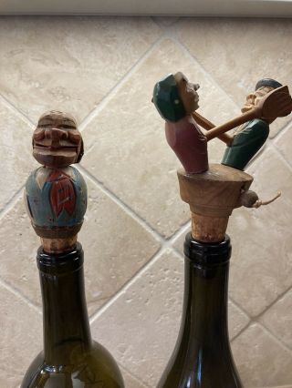Vintage Hand Carved Wooden Mechanical Bottle Wine Corks Set Of 2