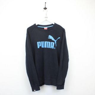 Vintage Puma 00s Sweatshirt Big Logo Pullover Jumper Navy Blue | Large