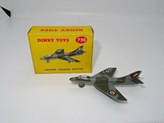 Vintage Dinky Toys 736 - Hawker Hunter Fighter With Box - Near