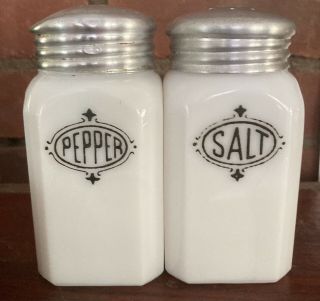 Vintage Anchor Hocking Salt,  Pepper Shakers Milk Glass Large - Restaurant? 5”
