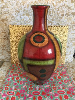 Vintage Abstract Vase Or Antigua Jarron Colorido Design Type ? Large Maroon Vase
