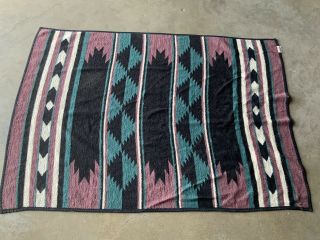 Vtg Biederlack Southwest Aztec Print Throw Blanket 52x72 Made In Usa