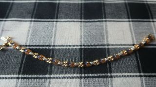 Vintage Gold Over Sterling Silver Amethyst Diamond Tennis Bracelet 7 3/8 "