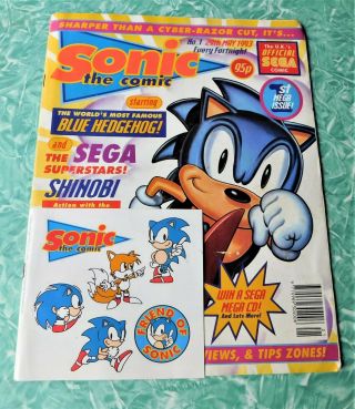 Sonic The Comic No 1 First Edition 29th May 1993 Vintage Comic With Stickers.