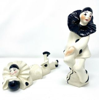2 Vintage 1979 Sigma Pierrot Mime Clown Figurines (ceramic,  Black/white)
