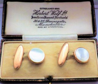 Vintage Art Deco Mother Of Pearl Rolled Rose Gold Cufflinks