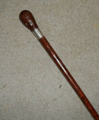 Vintage Scottish With Silver Mount Wood Walking Stick 33 Inch Or 84 Cm