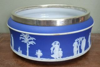 Vintage,  Wedgwood Jasperware,  Cobalt Blue Fruit Bowl With White Metal Mount/rim