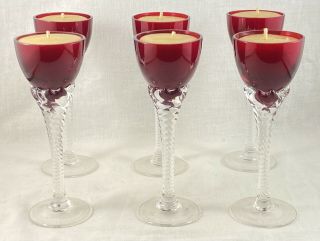 6 Vintage Ruby Red Pedestal Liqueur Glasses & Pure Bees Wax Candles Table Decor