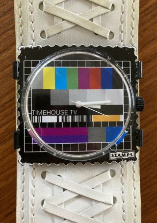 Vintage Watch Timehouse Tv S.  T.  A.  M.  P.  S.  Test Pattern Leather Band Stamps