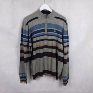Vintage Lacoste Mens Wool Blend 1/4 Zip Striped Multi Colour Knit Jumper 2xl Xxl