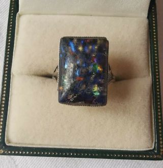 Vintage " Thomas Mott Tlm " Sterling Silver Foil Glass Rare Ring,  Size N