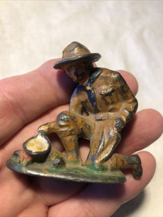 Vintage Barclay Manoil Boy Scout With Campfire And Soldier Cooking Breakfast