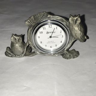 Vintage Seagull Pewter Clock Quartz Japan Movement Owl Design Not Ticking