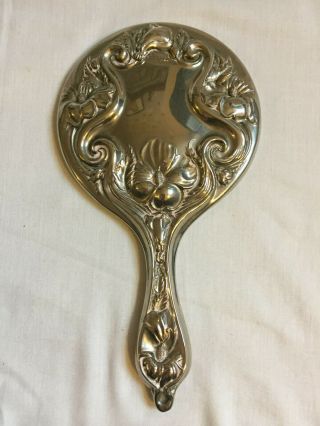 Vintage Silver Plated Embossed Dressing Table Vanity Hand Mirror Art Noveau