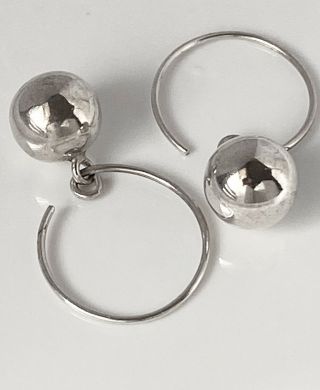 Vintage Boho 925 Sterling Silver Ball Drop Dangle Hoop Round Hook Earrings