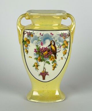 Vintage Lancaster & Sons Porcelain Lustre Kingfisher & Flowers Design Vase