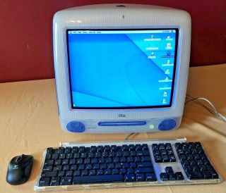 Vintage 2000 Apple Imac Computer M5521 Indigo Blue W/ Keyboard & Wireless Mouse