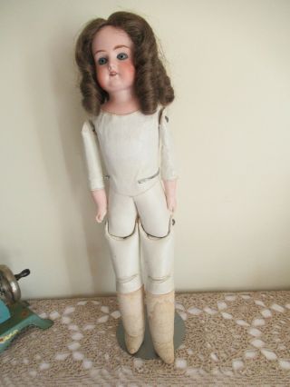 Antique Bisque Head German Doll Leather Body Open Close Eyes Great