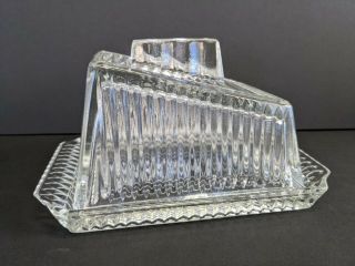 Vintage Retro Wedge Shape Cut Glass Butter/cheese Dish