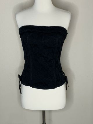 Vintage Tripp Nyc Black Rose Floral Corset Women’s Sexy Strapless Top M Goth