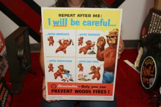 Vintage 1953 Smokey Bear Prevent Fires Us Forest Service Hunting Fishing19 " Sign