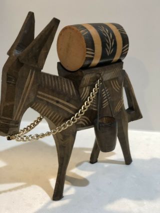 Vintage Hand Carved Wooden Donkey/mule With Water Barrel Bucket